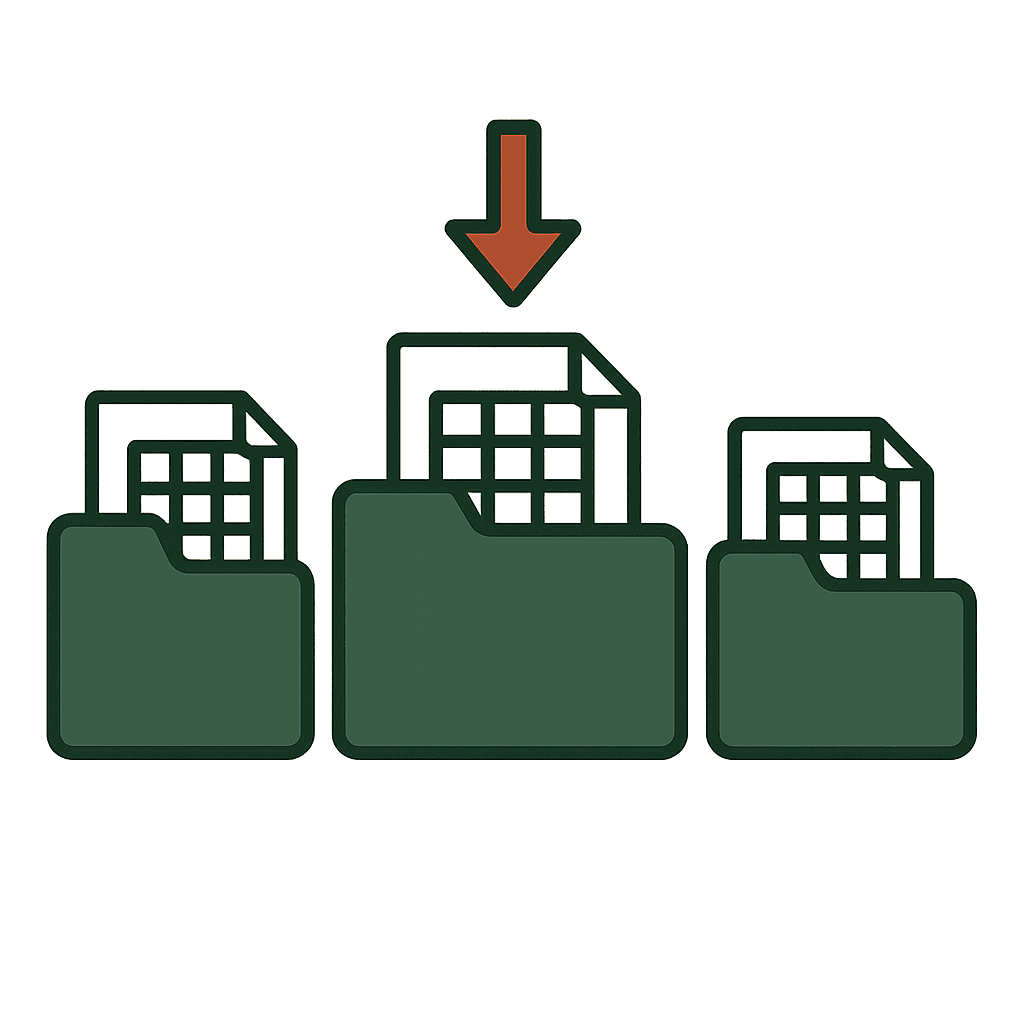 Tres carpetas de distintos clientes recibiendo los datos exportados.
